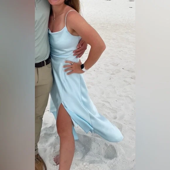 Light Blue Bridesmaid / Wedding Guest Silk Dress Only Worn Once - Picture 2 of 6